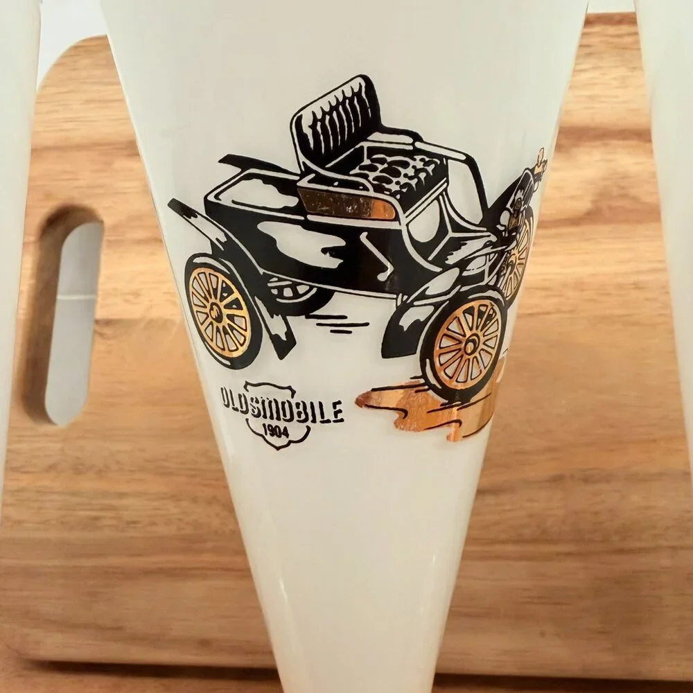 Set of 4 White Painted Pilsner‎ Car Glasses Buick Oldsmobile Cadillac Rambler